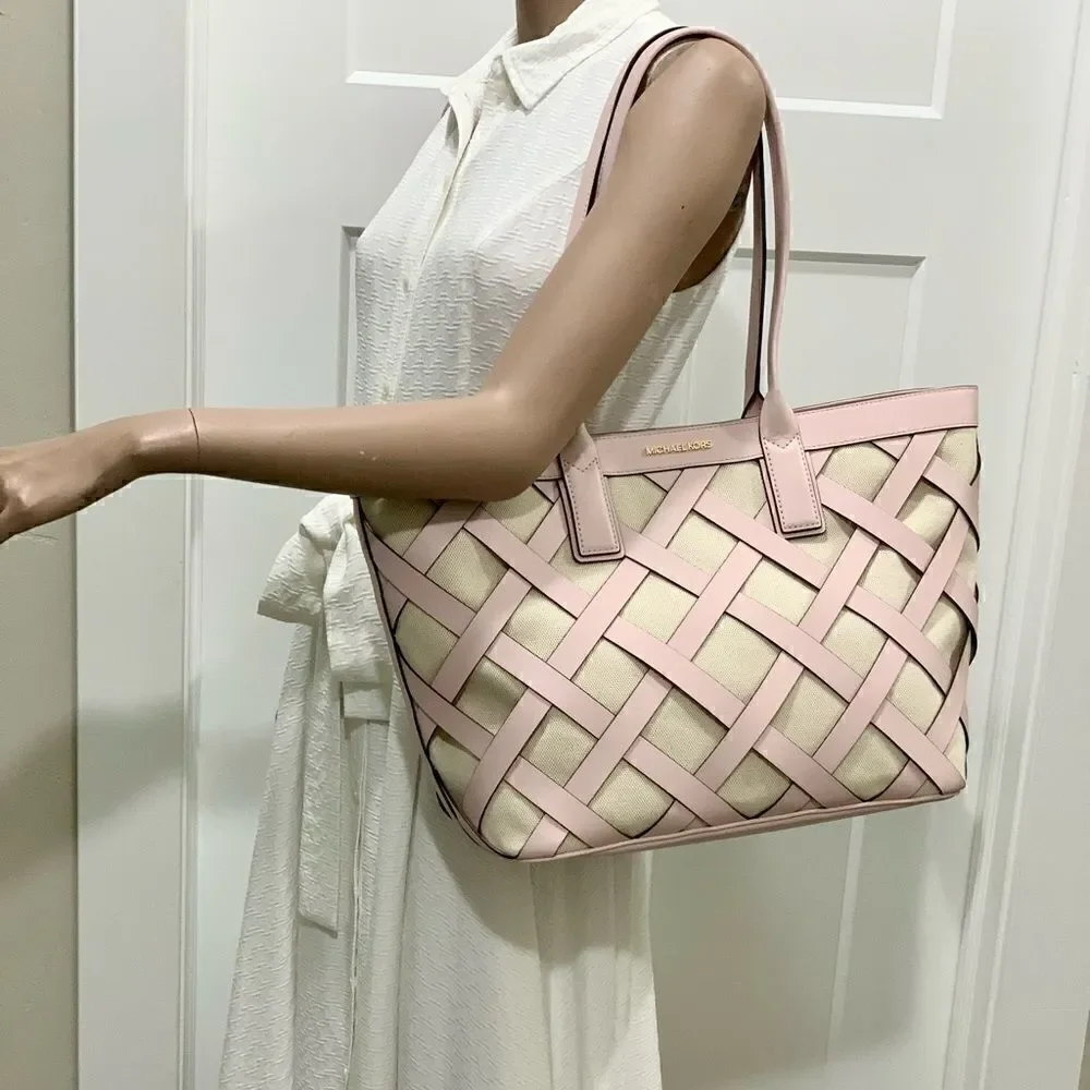 Michael Kors Sienna Leather with Canvas Large Tote